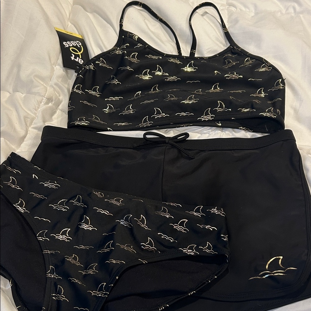 Art Class Black and Gold Kids Swim Bikini